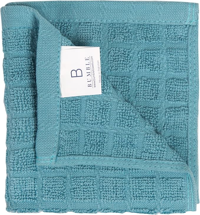 Bumble Premium Cotton Dish Cloths 12" x 12"| Aqua Design | 405 GSM | Highly Absorbent & Soft Dish Towels | 100% Natural Ring Spun Cotton Kitchen Towel Set - 6 Pack