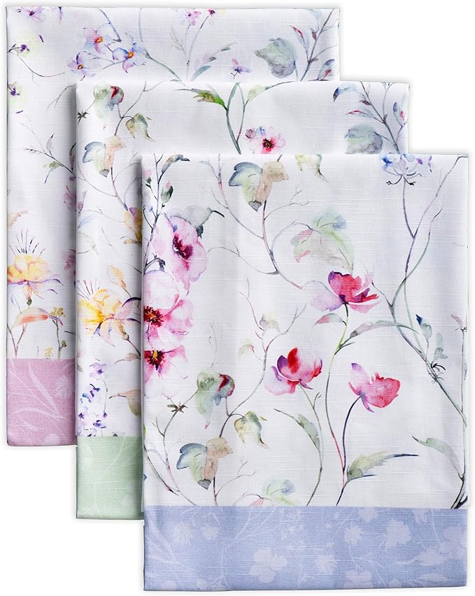 Maison d' Hermine Kitchen Towels Set of 3 100% Cotton 27.50" x 20" Reusable Cloth Tea Dish Towels Absorbent with Hanging Loop for Kitchen, Home, Dining, Cocktail Parties Spring/Summer (Summer Floral)