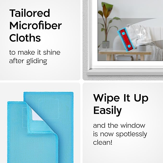 Tyroler Bright Tools Premium Replacement Microfiber Cleaning Cloths | Exclusively Designed for The Glider Magnetic Window Cleaner | Ultra-Soft, Non-Abrasive & Highly Absorbent (Blue - Pack of 4)