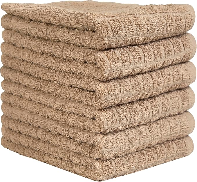 Premium Kitchen Towels (16”x 28”, 6 Pack) | Cotton Kitchen Hand Towels | Dish Towels | Kitchen Towels | Highly Absorbent Tea Towels Set | Tan