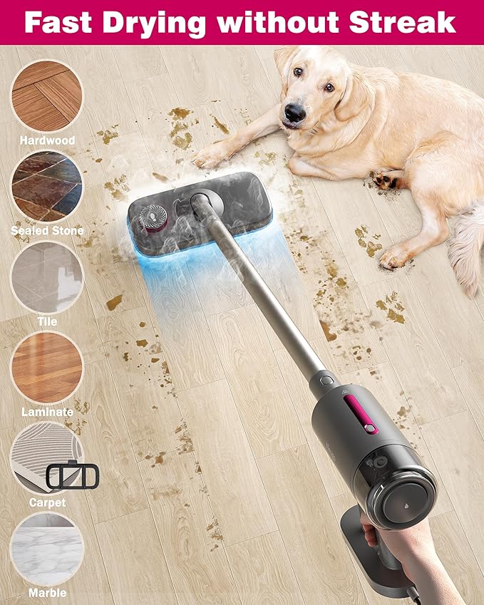 Steam Mop for Floor Cleaning, 7in1 Handheld Steamer Cleaner Detachable for Hardwood Laminate,Vinyl,Carpet,Tile,Grout,All Floors, Multi Purpose for Home,1500W 230℉ 23ft Cord,Front Sprayer,Store Station