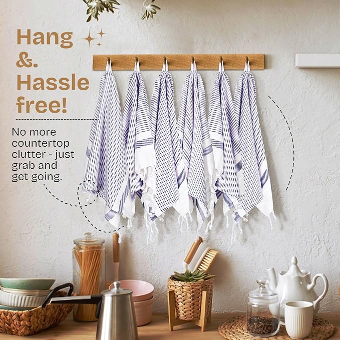 Indigo Blue Turkish Kitchen Towels 16x26 Inch, 5 Pack, 100% Cotton, Soft, Absorbent, Fast Dry, Machine Washable, Dish Towel with Tassels for Drying Dishes, Cleaning, Everyday Use
