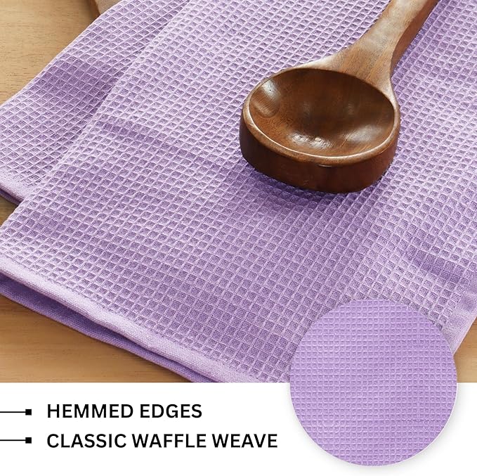 PurpleEssences Waffle Weave Kitchen Towel, 100% Cotton, 15x25 Inches, with Hanging Loop Ultra Soft Absorbent Quick Drying Dish Cloth, Tea and Hand Towels, 4 Pack - Christmas Holiday Winter - Lavender