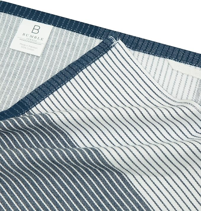 Premium Kitchen Towels (20”x 28”, 6 Pack) | Yarn Dyed Flat Woven Stripe Kitchen Towel Set| 238 GSM | Highly Absorbent with Hanging Loop | Blue
