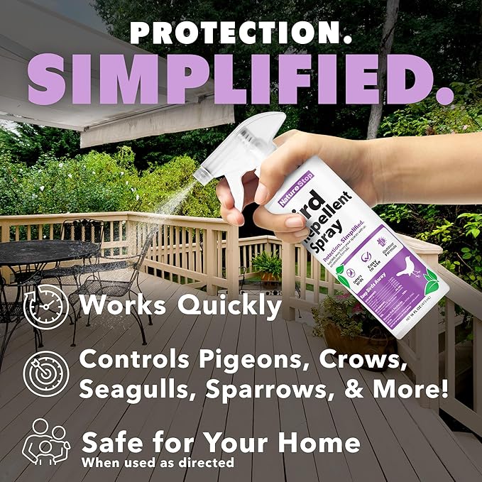 Bird Repellent Spray – Helps Deter Birds from Outdoor Surfaces & Garden Areas, 16 oz (475mL)
