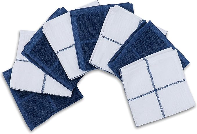 AMOUR INFINI Dish Cloths for Washing Dishes Set of 8 - Highly Absorbent, Super Soft Kitchen Dishcloths - Reusable Quick Dry Dish Rags for Cleaning & Drying Kitchen Linens (12x12 Inch - Blue)
