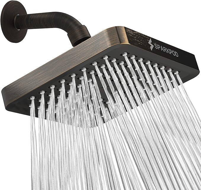 SparkPod Shower Head - High Pressure Rain - Premium Quality Luxury Design - 1-Min Install - Easy Clean Adjustable Replacement for Your Bathroom Shower Heads (Vintage Oil Rubbed Bronze, 6 Inch Square)