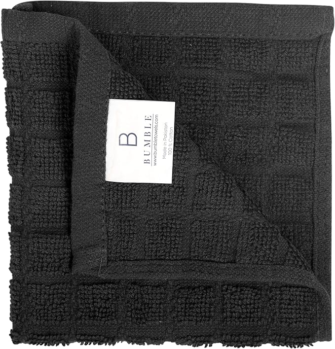 Bumble Premium Cotton Dish Cloths 12" x 12"| Black Design | 405 GSM | Highly Absorbent & Soft Dish Towels | 100% Natural Ring Spun Cotton Kitchen Towel Set - 6 Pack