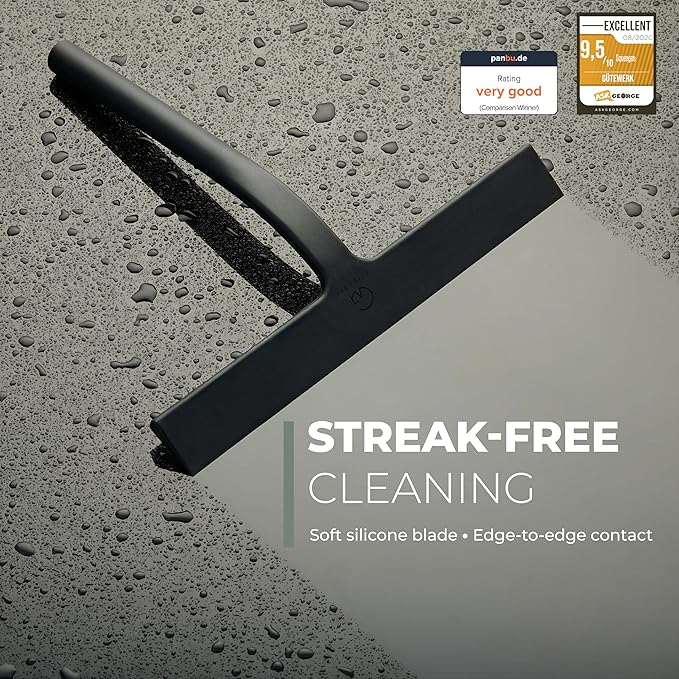 GÜTEWERK Shower Squeegee for Glass Doors, Silicone Window Squeegee, Bathroom and Glass Cleaning - Black - 11 Inch