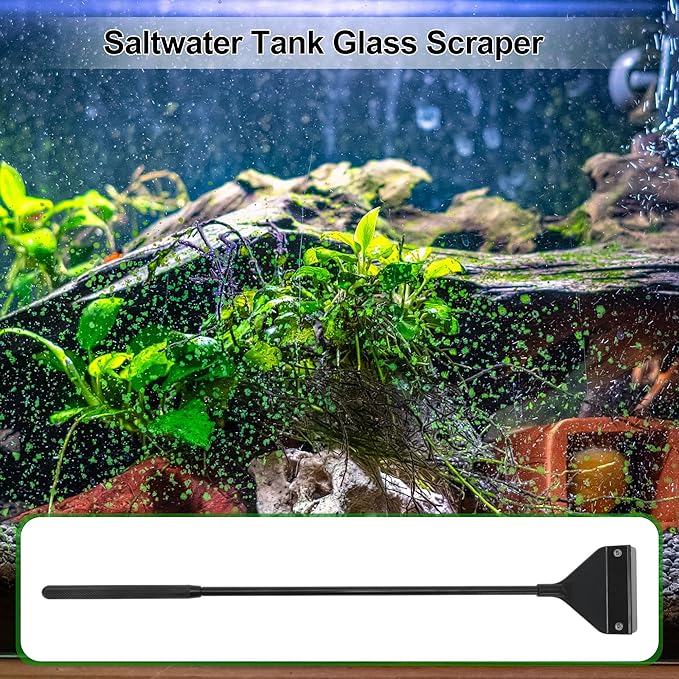 Seaweed Scraper for Glass Aquariums, Fish Tank Cleaner with 10 Blades, Efficient Aquarium Cleaning Tool, Rust-Resistant, Black, 1 Set