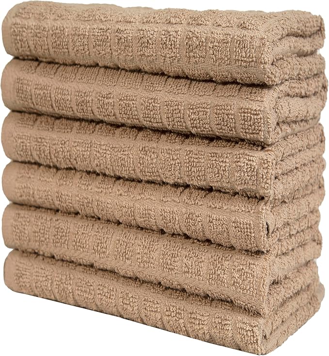 Premium Kitchen Towels (16”x 28”, 6 Pack) | Cotton Kitchen Hand Towels | Dish Towels | Kitchen Towels | Highly Absorbent Tea Towels Set | Tan