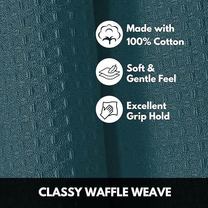 Teal Green Kitchen Towels – Waffle Weave, 100% Cotton, Soft & Absorbent, Fast Dry, Durable, 16x26 Inches, Perfect for Dish Drying, Bar, Cleaning, and Everyday Use, Set of 12, Teal