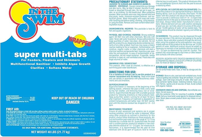 In The Swim 3 inch 5-in-1 Super Multi-Tabs – Swimming Pool Sanitizer – Chlorine - Algaecide - Stabilizer - Clarifier - 48 Pounds