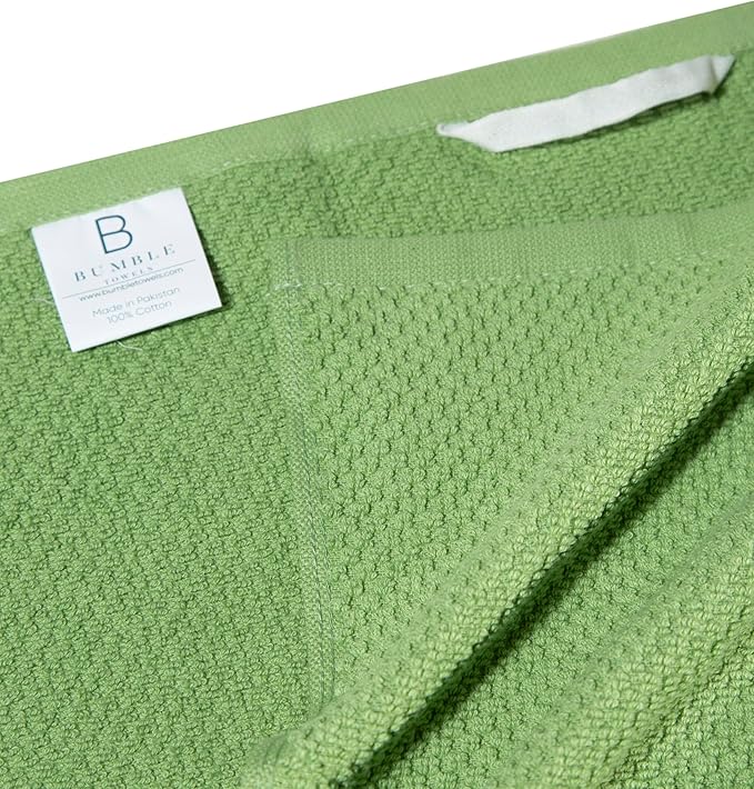 Sage 16'x 26' Cotton Kitchen Towels - 6 Pack | Popcorn Stripe Design | 400 GSM Highly Absorbent Tea Towels Set with Hanging Loop