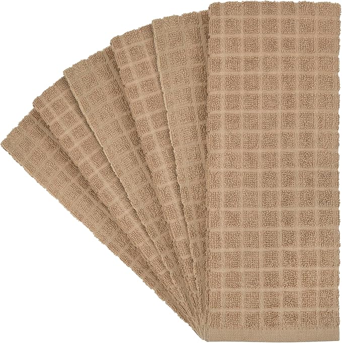 Premium Kitchen Towels (16”x 28”, 6 Pack) | Cotton Kitchen Hand Towels | Dish Towels | Kitchen Towels | Highly Absorbent Tea Towels Set | Tan