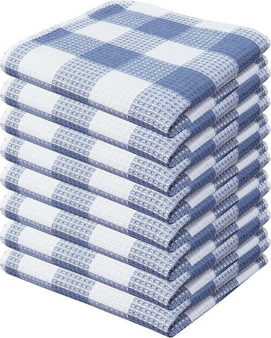 PurpleEssences Waffle Weave Plaid Dish Cloths, 100% Cotton, 12x12 Inch, Soft Absorbent Quick Drying Buffalo Check Dish Rags for Kitchen, 8 Pack, Christmas Holiday Winter - Smoky Grey and White