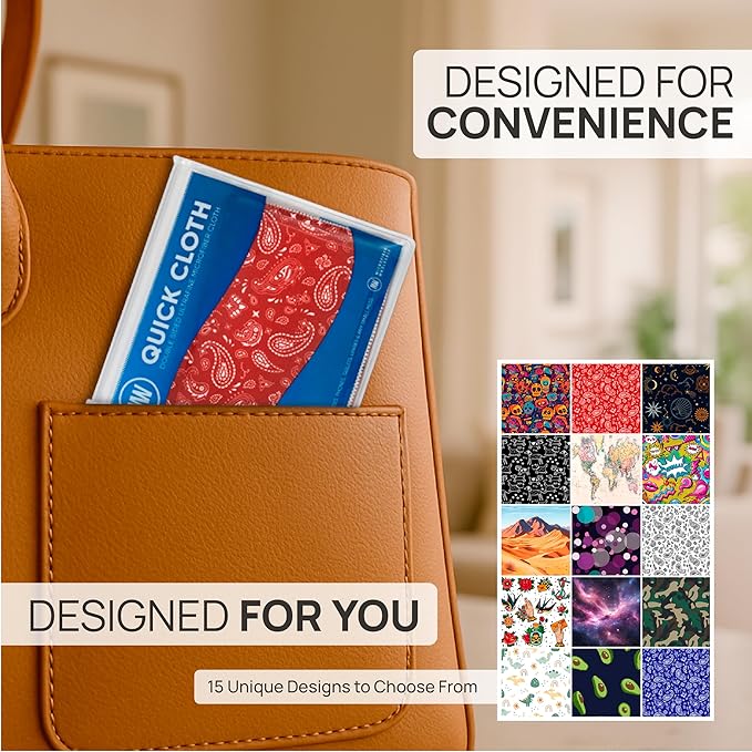 Quick Cloth Microfiber Glasses Cleaning Cloths – 5x7, Paisley Red, 2 Pack with Case | Double-Sided Lens Cleaner for Eyeglasses, Camera, Screens & Glass | Reusable Microfiber Glass Polishing Cloths