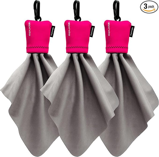 SPUDZ Classic Microfiber Lens Cleaner – Clip-On Pouch, Washable – for Binoculars, Scopes, Glasses, Screens | Pink, 6 x 6 Inch (3-Pack)