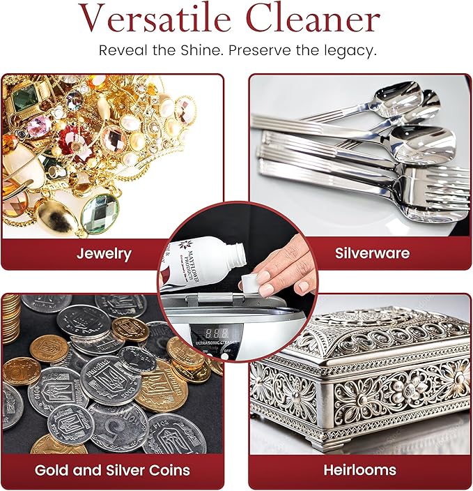 Mayflower Jewelry Cleaner for Ultrasonic Machine Made in USA Non Toxic Tarnish Remover Solution Concentrate for Cleaning Gems Diamond Rings Silver Gold and Platinum. Cleans Eyeglasses (8 oz)