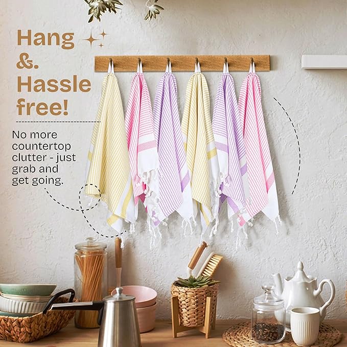 Multi Color Kitchen Towels 16x26 Inch, 12 Pack, 100% Cotton, Ultra Absorbent, Fast Dry, Machine Washable, Drying Dishes, Cleaning, Everyday Use - Lemon Yellow, Pink, Lavender