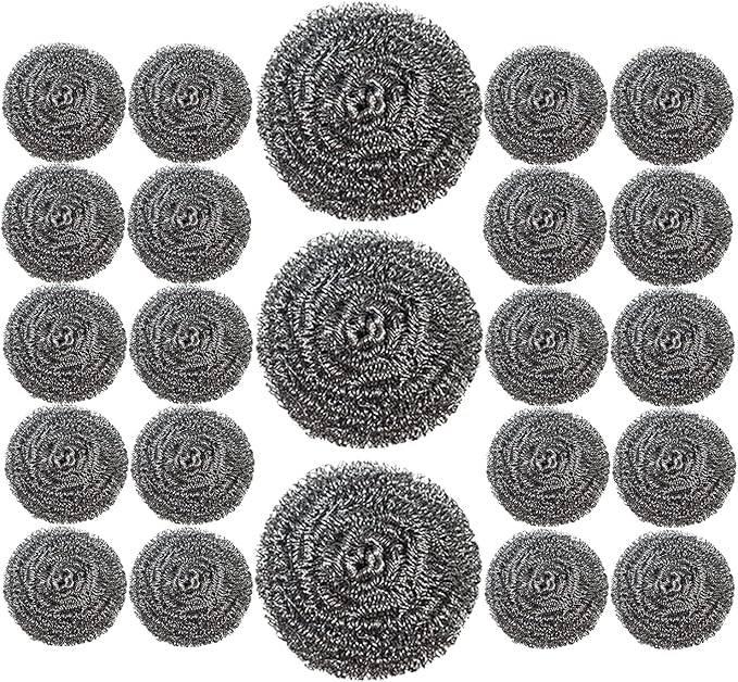 24 Pack Stainless Steel Scourers Sponges,Steel Wool scrubbers for stoves, pots, Cooker Hoods, etc. That are Difficult to Clean (24 Pack-Medium 20 Gram)