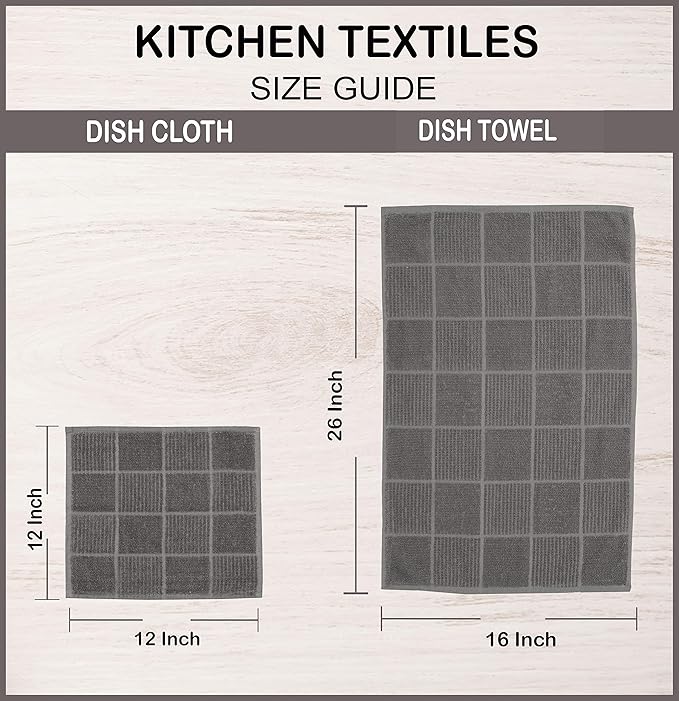 AMOUR INFINI Dish Cloths for Washing Dishes Set of 8 - Highly Absorbent, Super Soft Kitchen Dishcloths - Reusable Quick Dry Dish Rags for Cleaning & Drying Kitchen Linens (12x12 Inch - L.Grey)