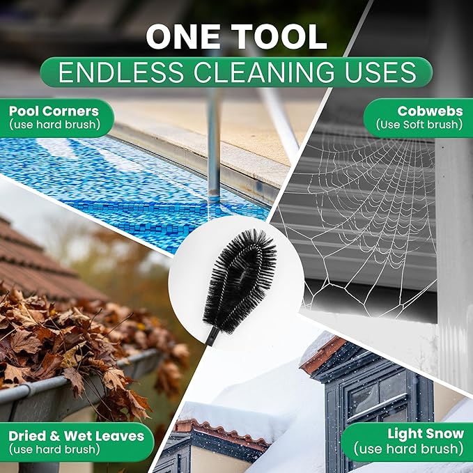 Premium Gutter Cleaning Tools from The Ground - 10.5 ft Long Adjustable gutter Cleaner & Brushs No Ladder Needed Branches And Debris from Gutters Clean Out Tool Makes it Easy To Clean Leaves.