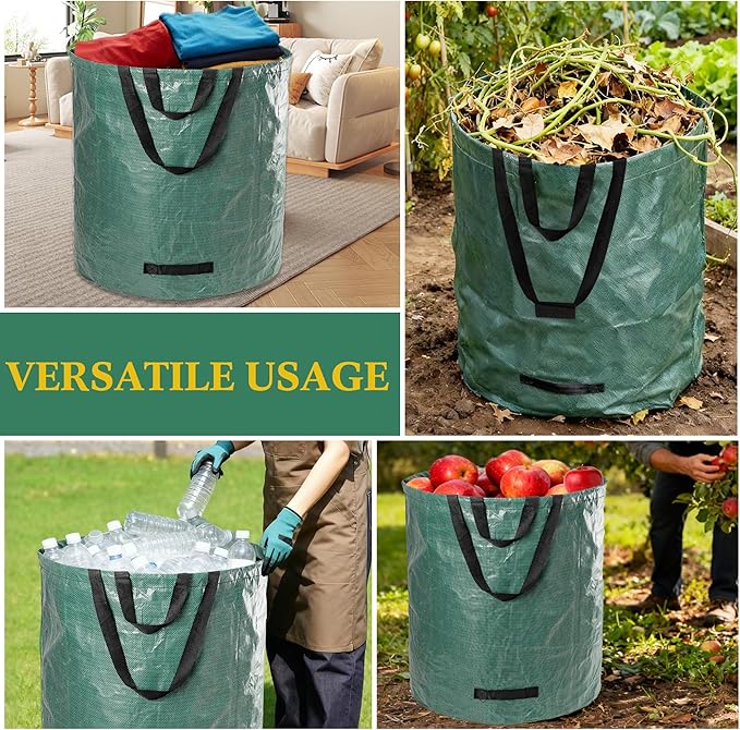 Reusable Yard Waste Bags, 2 Pack 72 Gallon Heavy Duty Lawn Leaf Garden Bag with Extension Layer, Handle & Shoulder Strap, Foldable Leaf Bags for Leaves Lawn Trash