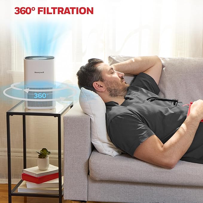Honeywell AllergenPlus HEPA Air Purifier for Home, 530 Ft² Rooms in 1 hour, 3-in-1 Filter, Compact Design, Auto Mode, Reduces Allergens, Dust, Pollen, Smoke, Pet Dander, Odors, White, HPA125W