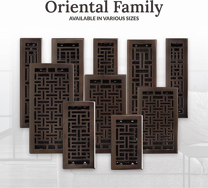 Decor Grates AJH214-RB Oriental Floor Register, 2x14 Inches, Rubbed Bronze Finish