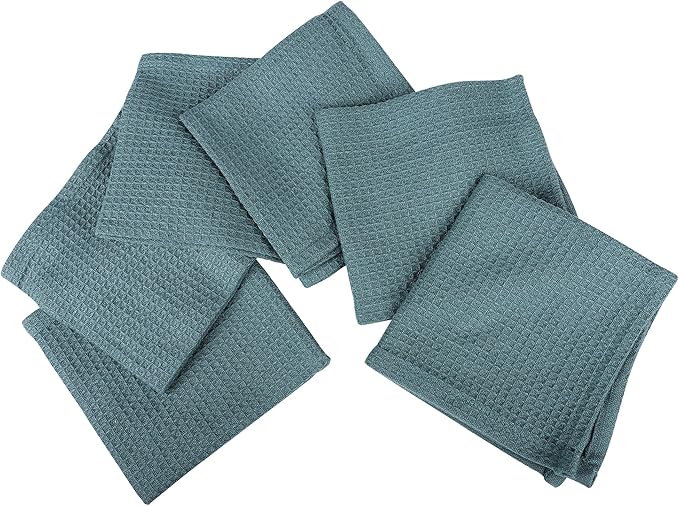 Vintage Vista 100% Cotton Waffle Dish Cloths (Pack of 6) - Dish Rags for Washing Dishes - Reusable & Highly Absorbent Kitchen Towels - Kitchen Rags for Christmas - (12" x 12" - Dark Green)