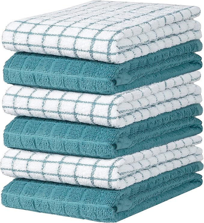 Bumble Kitchen Towels | 100% Cotton Dish Towels with Hanging Loop | 16"x 28" | 380GSM | Absorbent Kitchen Towel Set | 6 Pack, Aqua
