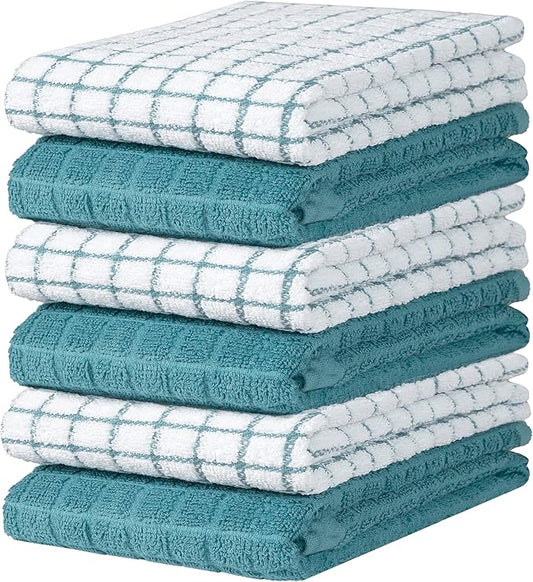 Bumble Kitchen Towels | 100% Cotton Dish Towels with Hanging Loop | 16"x 28" | 380GSM | Absorbent Kitchen Towel Set | 6 Pack, Aqua