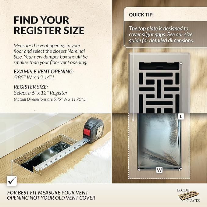 Decor Grates AJH612-NKL Oriental Floor Register, 6-Inch by 12-Inch, Nickel