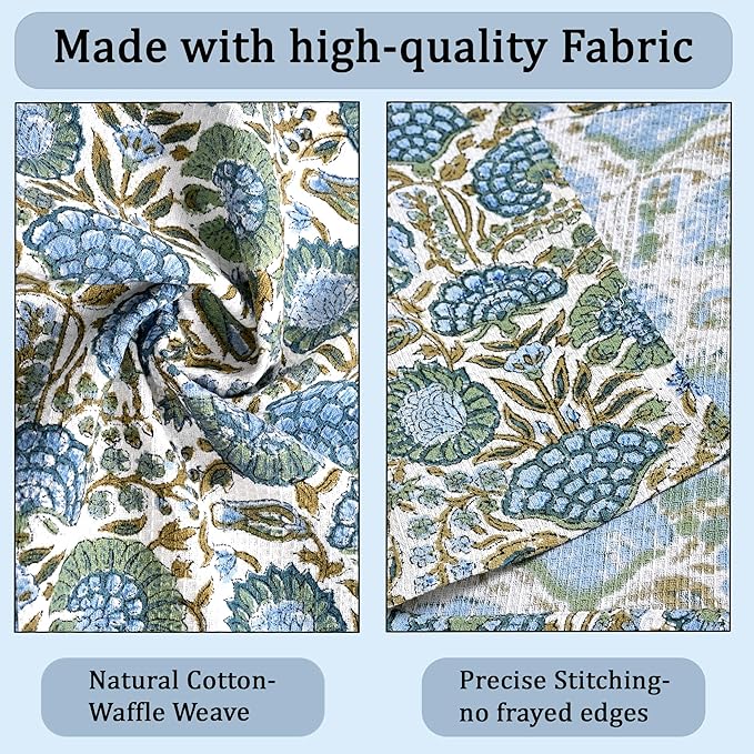 Ridhi Asparagus Green Hand Block Print Cotton Waffle Dish Cloth Set of 6-12x12 Inch Super Absorbent, Soft, Reusable Kitchen Towels for Dish Drying Cleaning, Ideal for Spring, Easter, Valentine