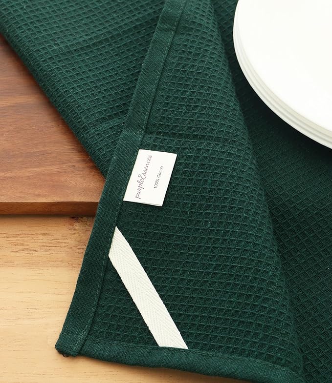 PurpleEssences Waffle Weave Kitchen Towel, 100% Cotton - 15x25 Inches, with Hanging Loop Ultra Soft Absorbent Quick Drying Dish Cloth, Tea and Hand Towels, 6 Pack - Christmas Holiday Winter - Green