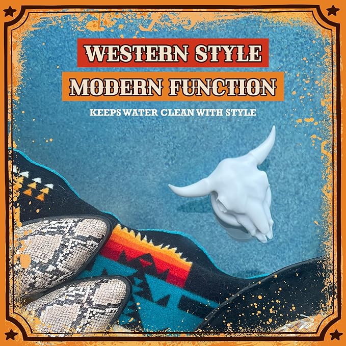 Cow Skull Floating Pool Chlorine Dispenser - Large Capacity Floater for 3'' Tabs, Adjustable Flow, Unique Added Buoyancy, Weather Durable PP & ABS