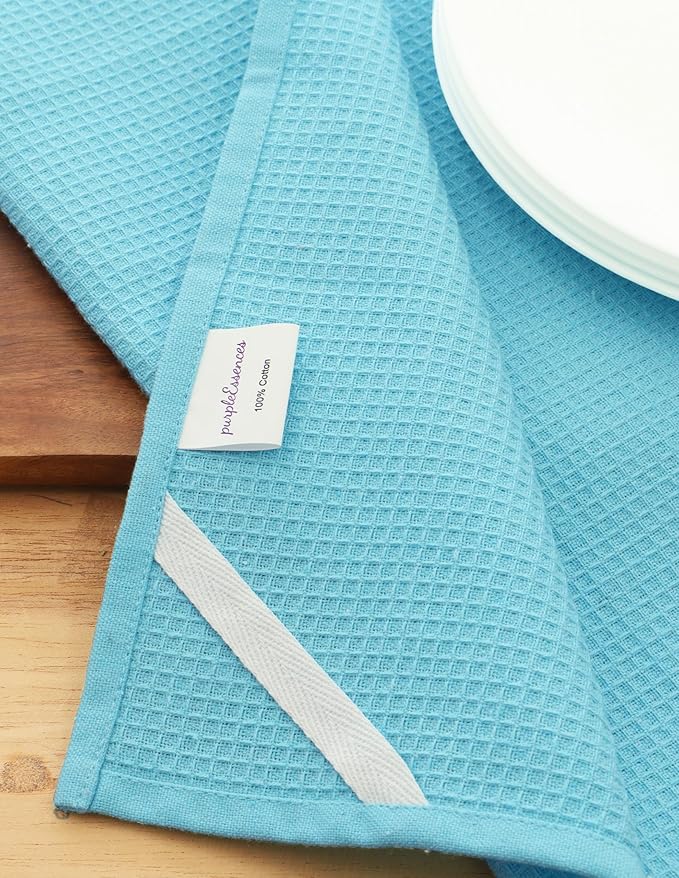 PurpleEssences Waffle Weave Kitchen Towel, 100% Cotton, 15x25 Inches, with Hanging Loop Ultra Soft Absorbent Quick Drying Dish Cloth, Tea and Hand Towels, 4 Pack - Christmas Holiday Winter - Aqua Blue