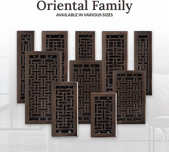 Decor Grates AJH414-RB Oriental Floor Register, 4x14 Inches, Rubbed Bronze Finish