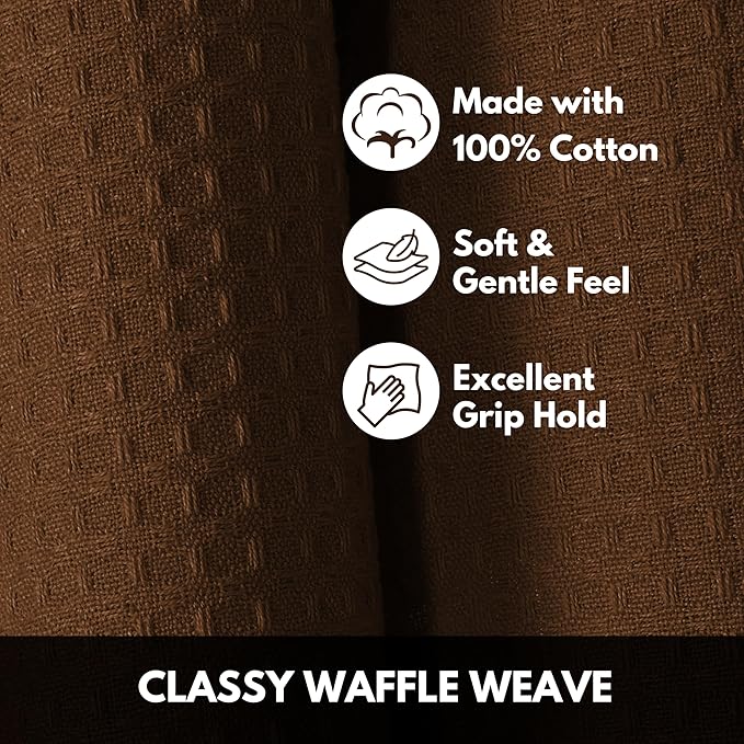 Brown Kitchen Towels – Waffle Weave, 100% Cotton, Soft & Absorbent, Fast Dry, Durable, 16x26 Inches, Perfect for Dish Drying, Bar, Cleaning, and Everyday Use, Set of 4, Brown