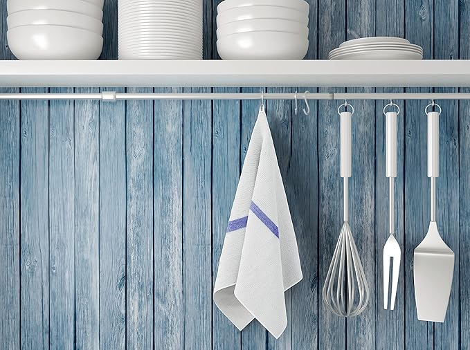 GOLD TEXTILES 12 PC New Cotton Blend White Restaurant Bar Mops Kitchen Towels 28oz (1 Dozen) (12, Blue Stripe)
