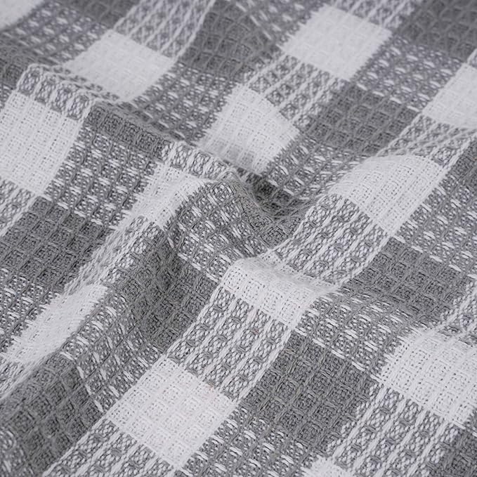 Blue Needles Waffle Weave Check Plaid Dish Cloths, 12x12 Inches 100% Cotton Set of 8 Dish Towels for Kitchen, Ultra Soft & Absorbent Kitchen Towels for Quick Drying Spring Summer - Ash Grey & White
