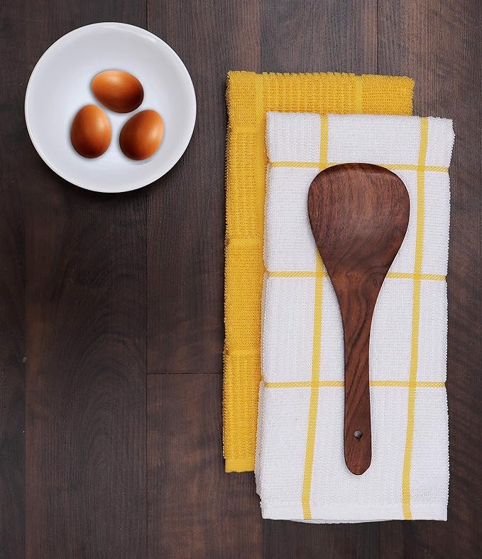AMOUR INFINI Kitchen Towels Pack of 4 Absorbent, Quick Drying Premium Terry Cotton Dish Towel with Hanging Loop 16x28 Inch Hand & Tea Towels (Yellow)