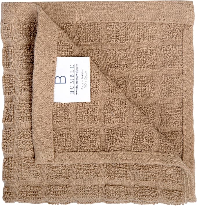 Bumble Premium Cotton Dish Cloths 12" x 12"| Tan Design | 405 GSM | Highly Absorbent & Soft Dish Towels | 100% Natural Ring Spun Cotton Kitchen Towel Set - 6 Pack