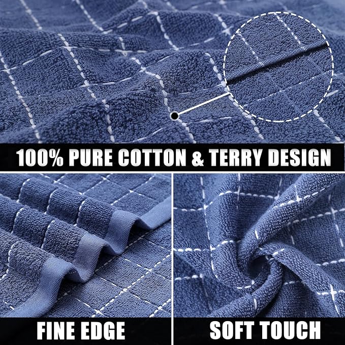 Mordimy 100% Cotton Terry Cloth Dish Cloths, Soft and Absorbent Checkered Dish Towels, Quick Drying Dish Rags for Washing Dishes, 12 Pack, 12 x 12 Inches, Navy