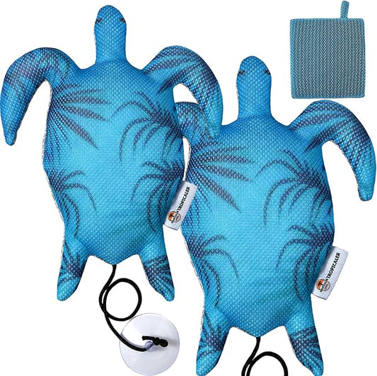 Hot Tub Scum Absorber Turtle ScumGuard Mesh - 2-Pack Oil & Scum Absorber for Spa, Hot Tub & Pool - Keeps Water Clear & Filters Protected - Includes 2 Washable Turtle Absorbers & Mesh Cleaning Cloth