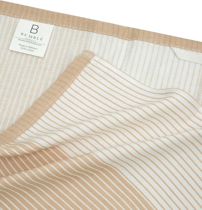 Premium Kitchen Towels (20”x 28”, 6 Pack) | Yarn Dyed Flat Woven Stripe Kitchen Towel Set| 238 GSM | Highly Absorbent with Hanging Loop | Tan