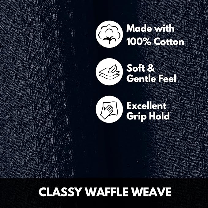 Navy Waffle Kitchen Dish Towels 100% Cotton, Soft, Absorbent, Quick Drying, Multipurpose Use, Bar & Tea Towels, 16x26 Inches, Durable, Machine Washable, Reusable, Set of 12, Navy Blue