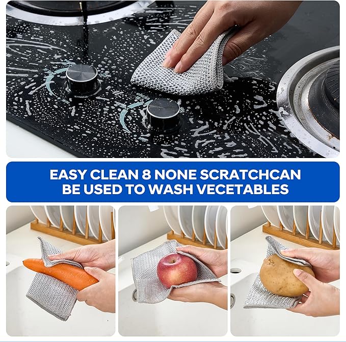 Non Scratch Wire Dishcloths-Upgraded Multiple-Layer Steel Wool Dish Rags Multipurpose Wire Dishwashing Rags Quick-Dry Odor-Free Wire Cloth Cleaning Rags Home Essentials Tools Size (7.87 x 7.87)25 PC's