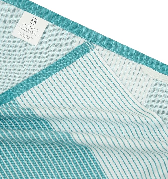Premium Kitchen Towels (20”x 28”, 6 Pack) | Yarn Dyed Flat Woven Stripe Kitchen Towel Set| 238 GSM | Highly Absorbent with Hanging Loop | Aqua